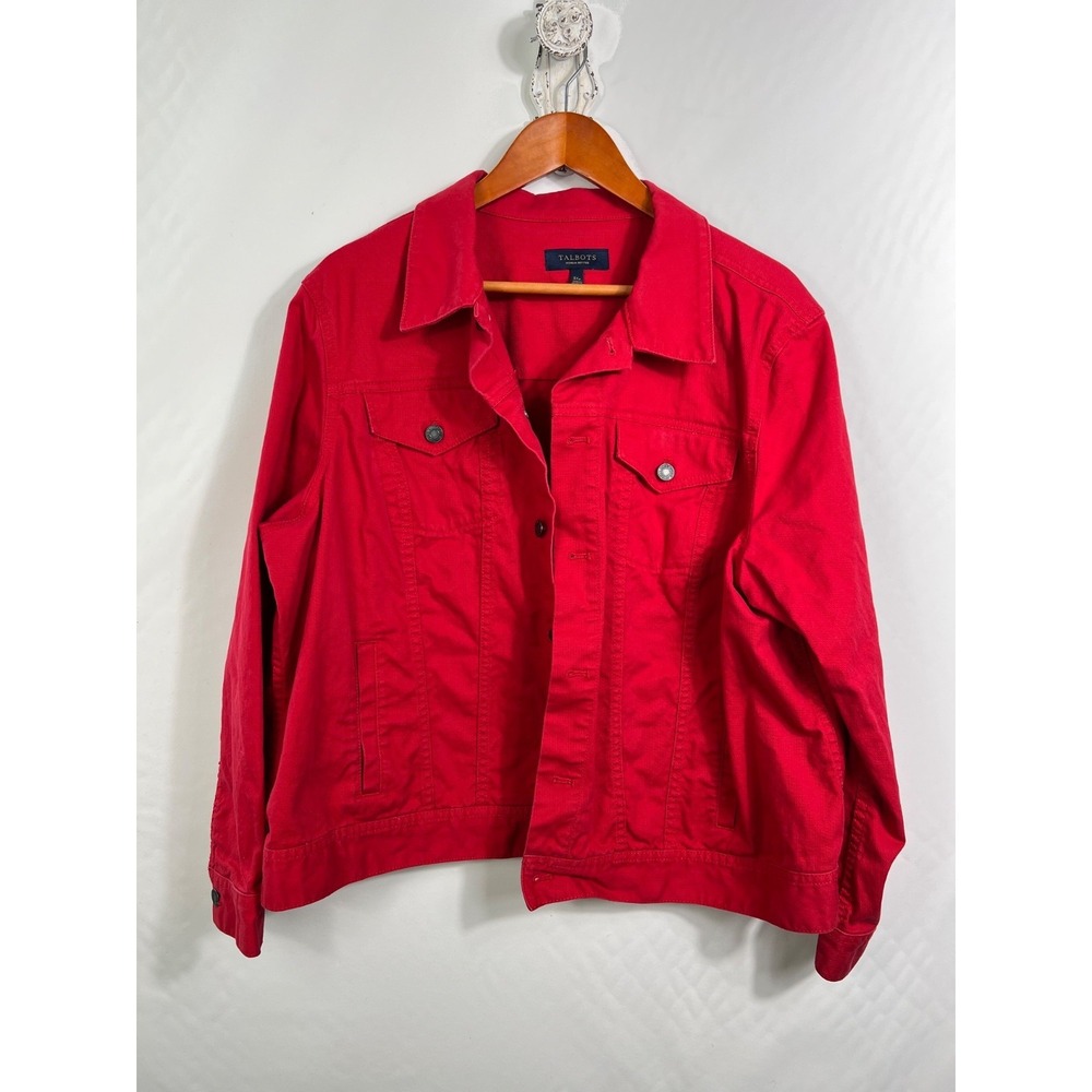 TALBOTS Denim Red‎ Utility Jacket Long Sleeve Pocket Plus Size 3XP Holiday